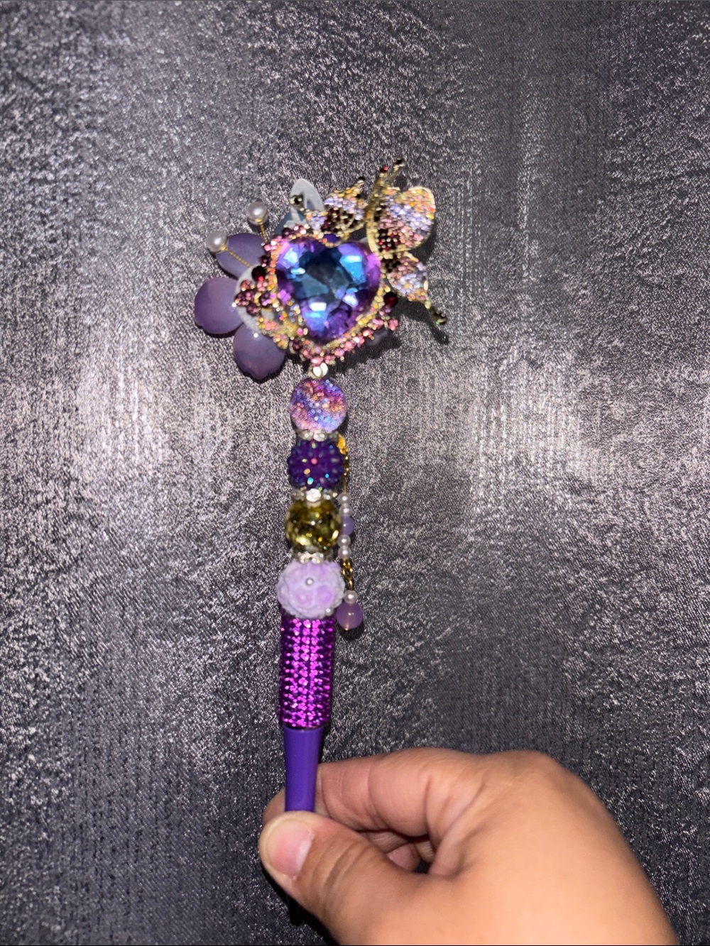Purple Decorative Heart Crystal Pen with Beaded Charm